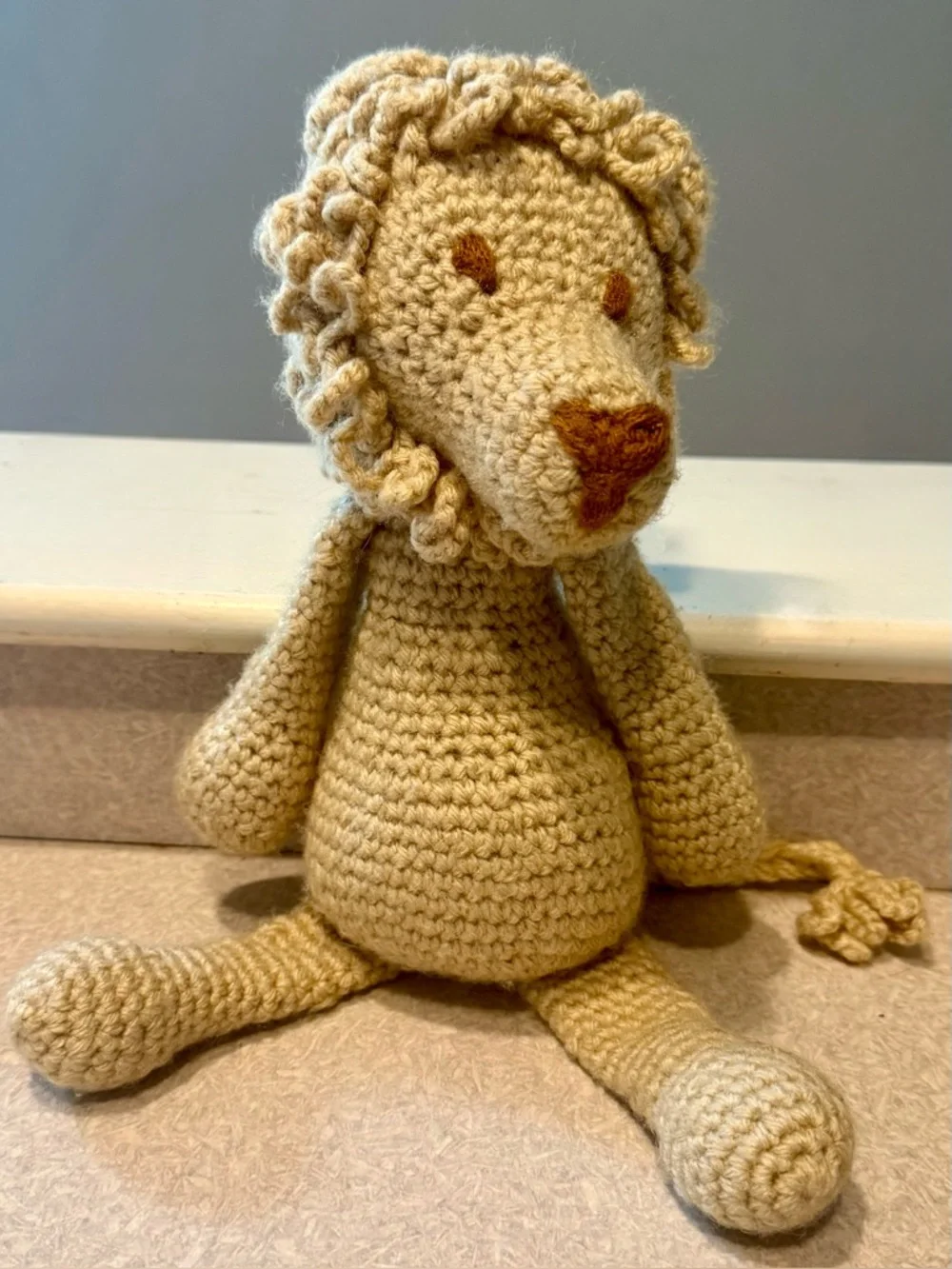 Handmade Crochet Lion & Rabbit Plush Set OOAK Artisan Stuffed Animals 15”& 12.5”